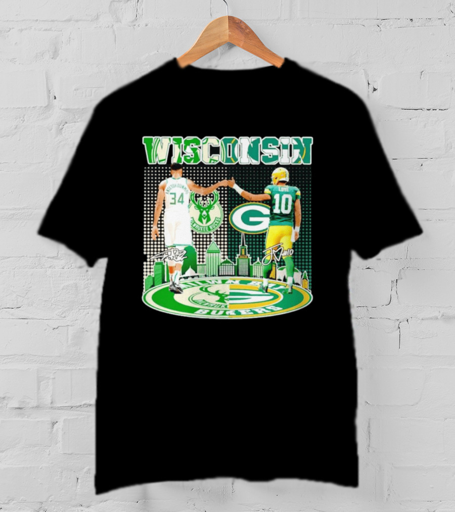 Wisconsin Milwaukee Bucks Giannis Antetokounmpo Green Bay Packers Jordan Love T-Shirt