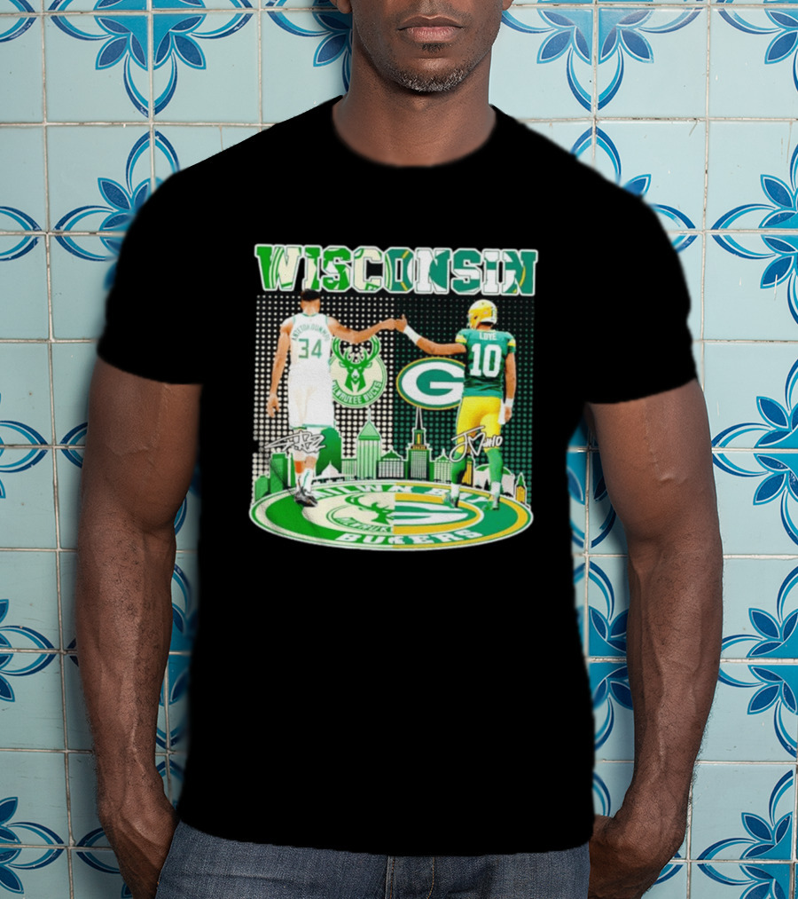 Wisconsin Milwaukee Bucks Giannis Antetokounmpo Green Bay Packers Jordan Love T-Shirt
