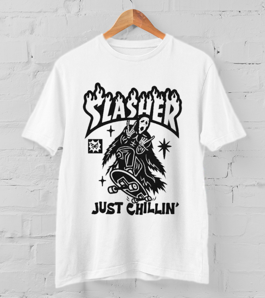 Slasher Just Chillin' Ghostface Skateboard Scream Horror T-Shirt