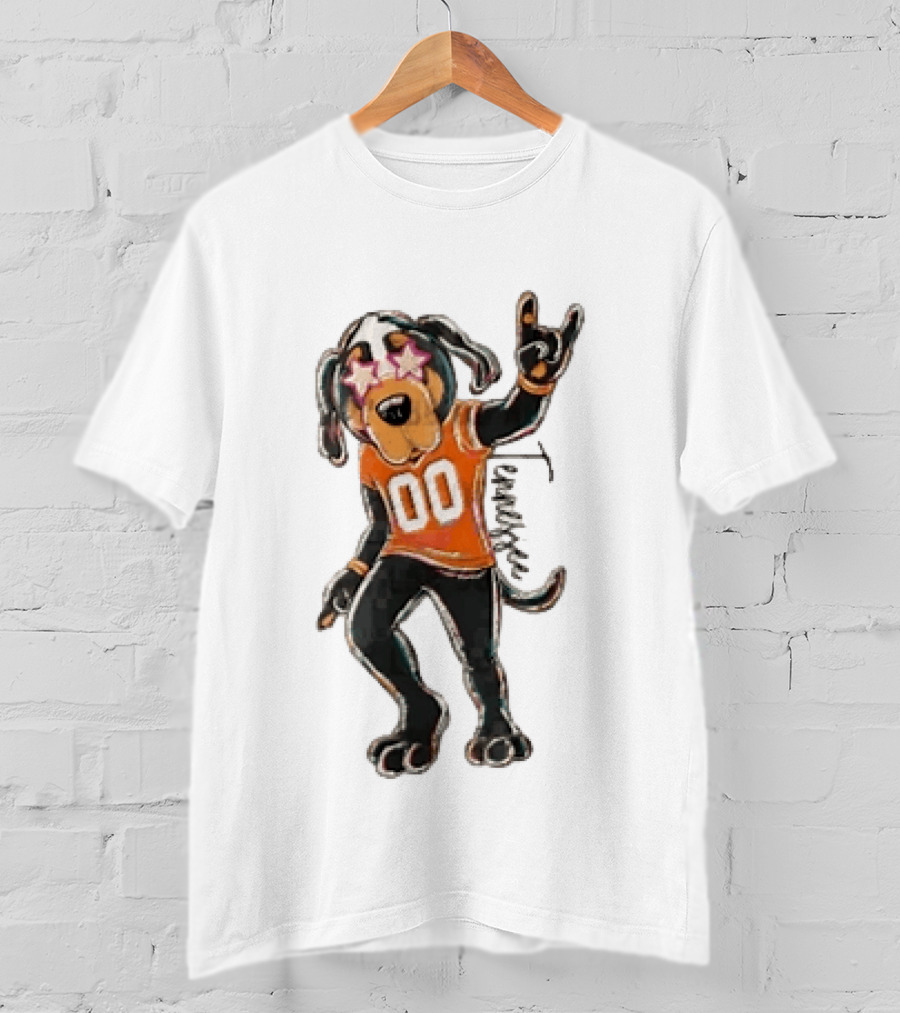 Tennessee Volunteers Cartoon Coonhound 00 Jersey Star Glasses Orange T-Shirt