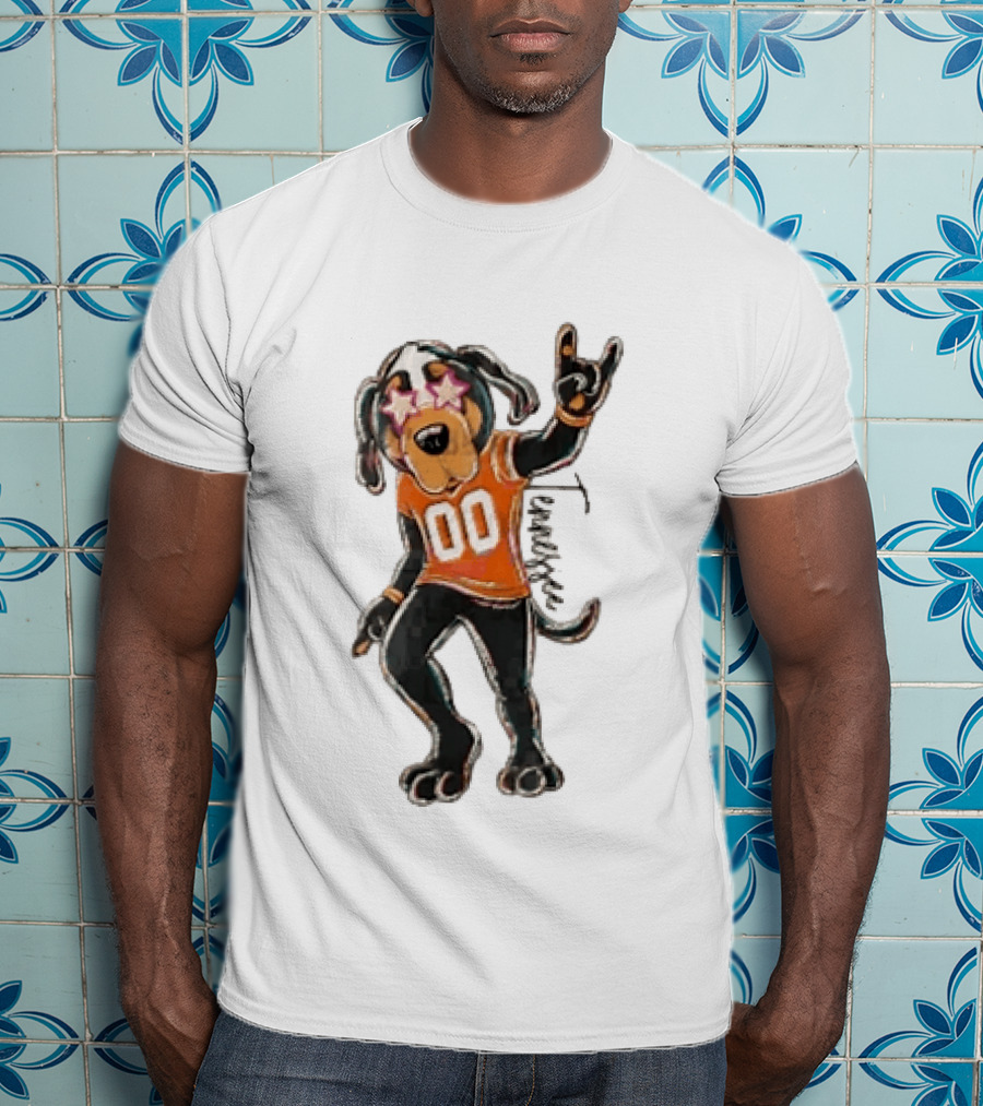 Tennessee Volunteers Cartoon Coonhound 00 Jersey Star Glasses Orange T-Shirt