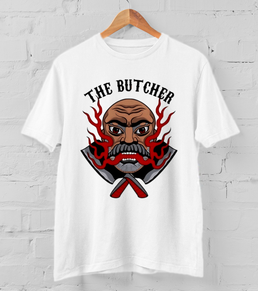 The Butcher AEW Professional Wrestling Skull Flames Axes T-Shirt