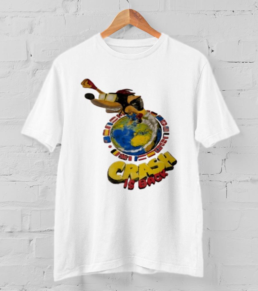 Crash Is Back Jetpack Adventure World Flags Globe Cartoon T-Shirt