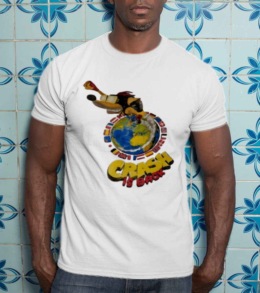 Crash Is Back Jetpack Adventure World Flags Globe Cartoon T-Shirt
