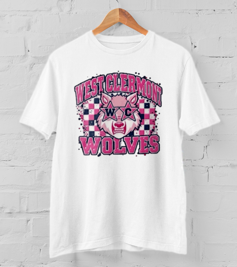 West Clermont Wolves WC Pink Star Sunglasses Checkered T-Shirt