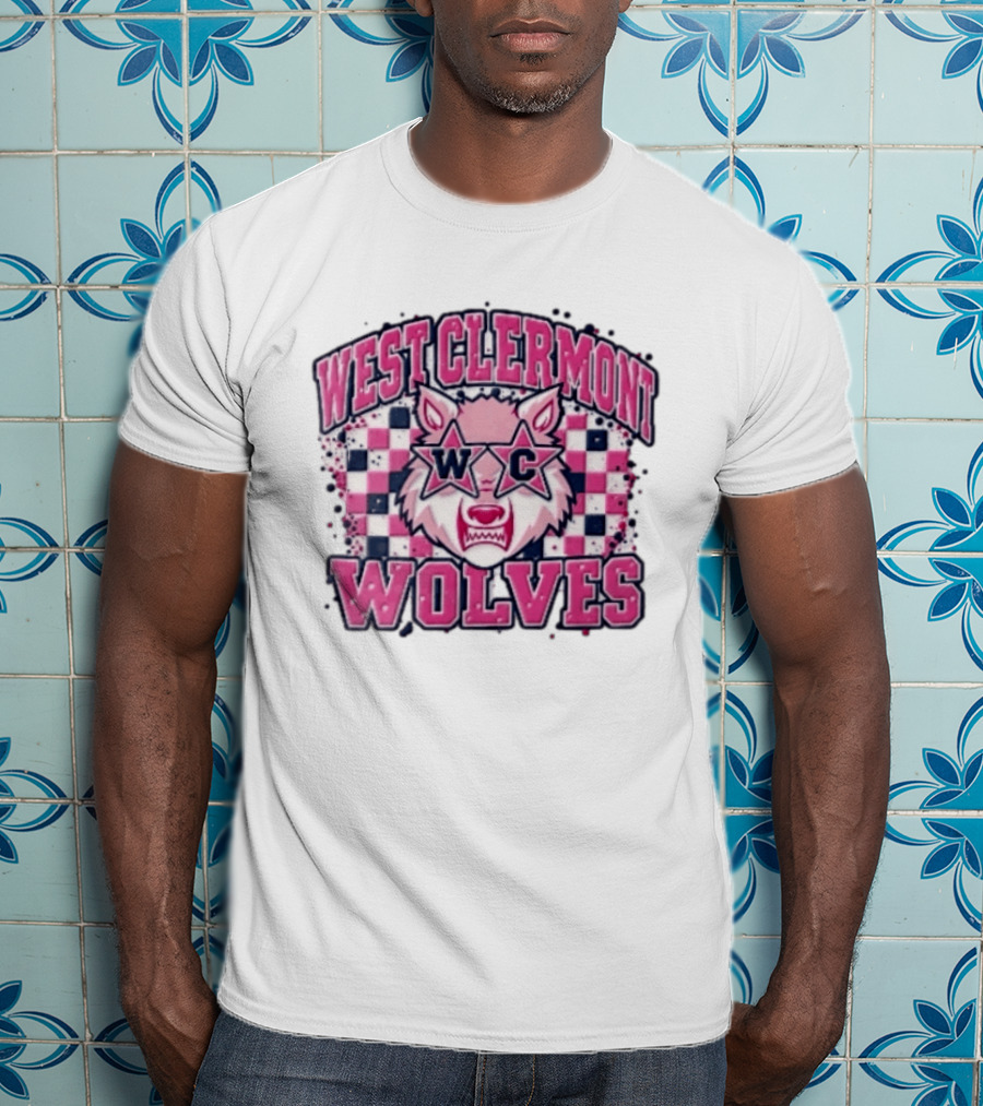 West Clermont Wolves WC Pink Star Sunglasses Checkered T-Shirt