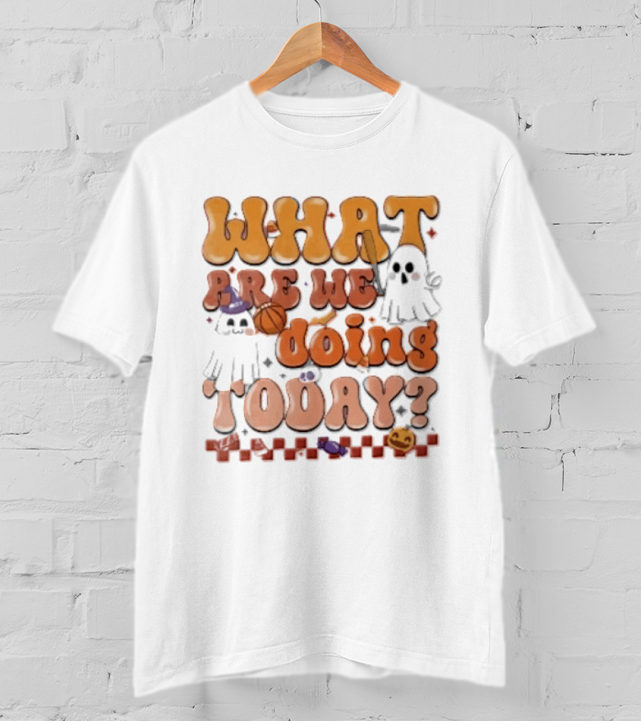 What Are We Doing Today Cartoon Halloween Ghosts Basketball Baseball Boo Shop T-Shirt