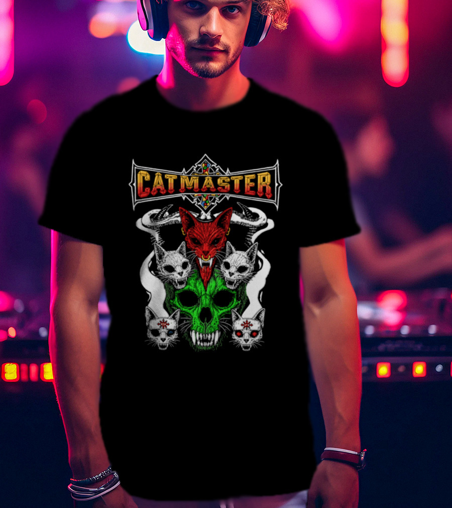Catmaster Occult Cat Skull Metal Gothic Supernatural Feline Skulls T-Shirt