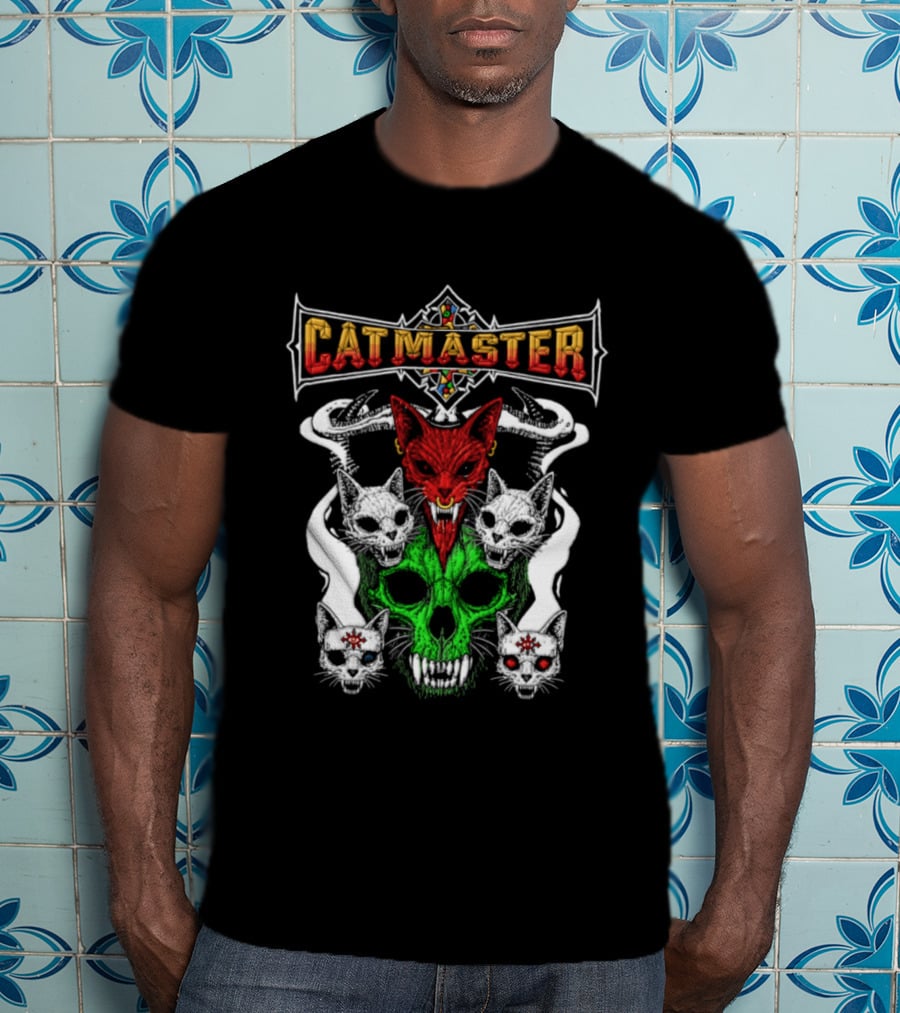 Catmaster Occult Cat Skull Metal Gothic Supernatural Feline Skulls T-Shirt