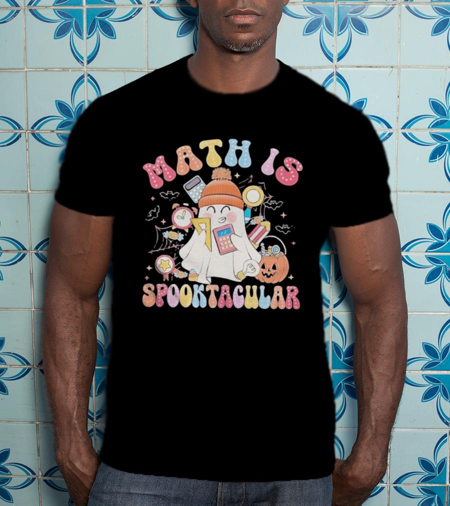 Math Is Spooktacular Ghost Halloween Teacher Kawaii Pumpkin Calculators T-Shirt