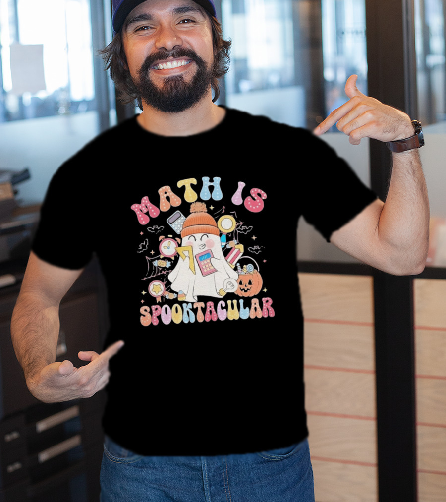 Math Is Spooktacular Ghost Halloween Teacher Kawaii Pumpkin Calculators T-Shirt