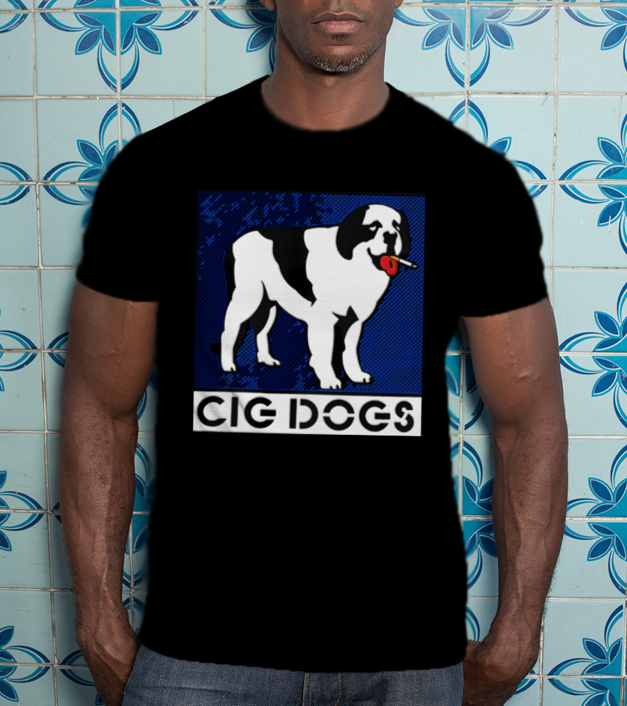 Cig Dogs Saint Bernard Smoking Cigarette Funny Canine T-Shirt