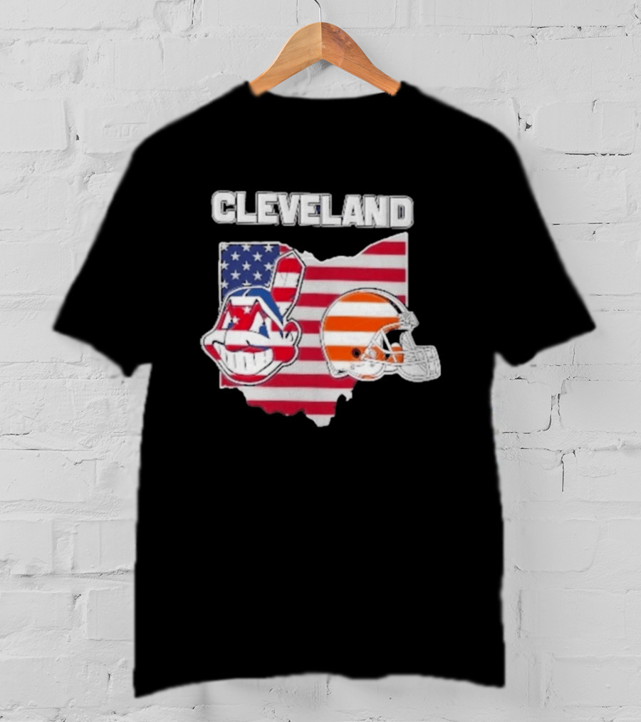 Cleveland Indians Browns Ohio State Map With Flags T-Shirt