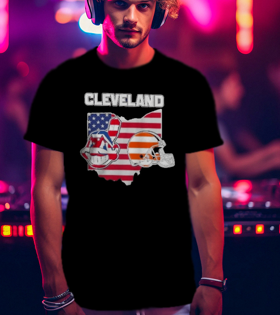 Cleveland Indians Browns Ohio State Map With Flags T-Shirt
