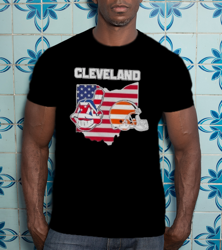 Cleveland Indians Browns Ohio State Map With Flags T-Shirt