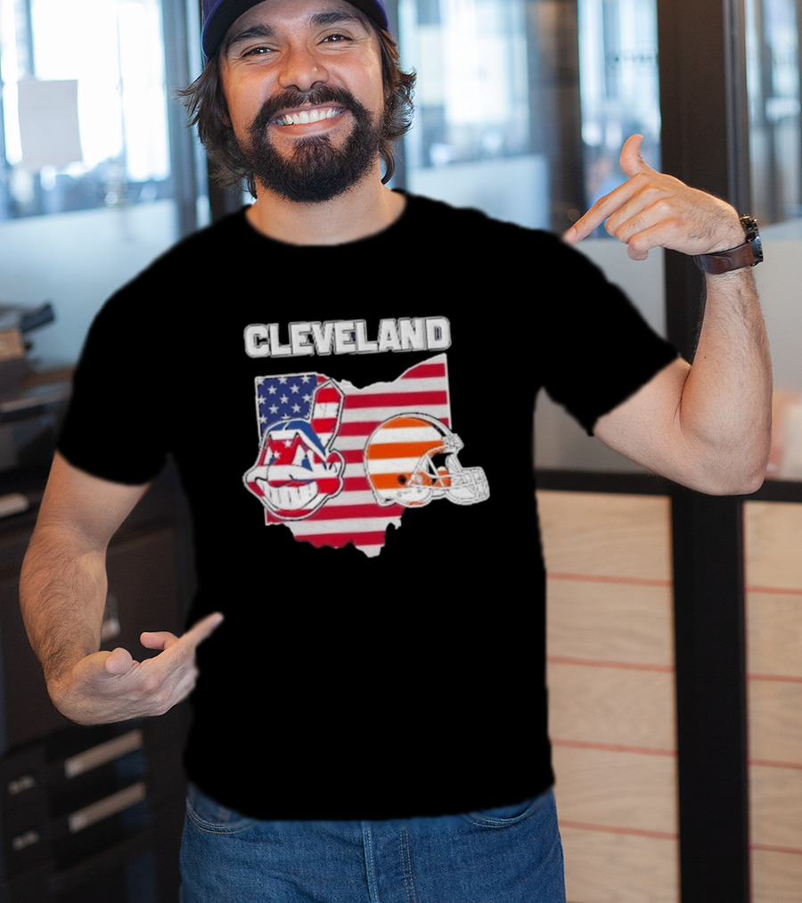 Cleveland Indians Browns Ohio State Map With Flags T-Shirt