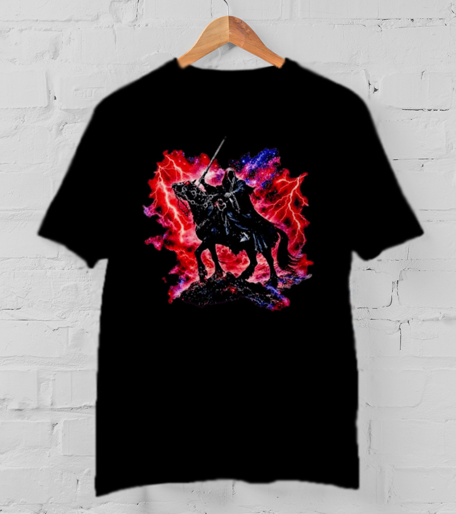 Grim Reaper On Horse With Lightning And Cosmic Galaxy T-Shirt