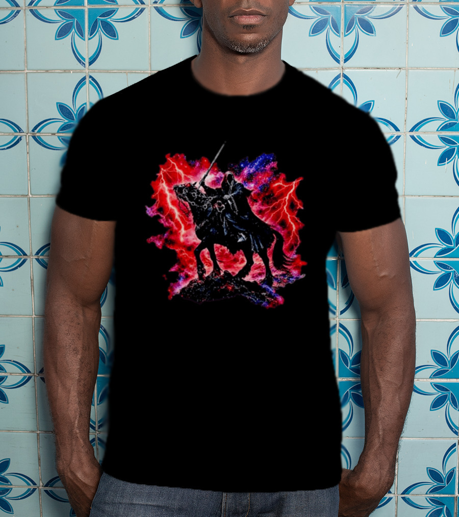 Grim Reaper On Horse With Lightning And Cosmic Galaxy T-Shirt