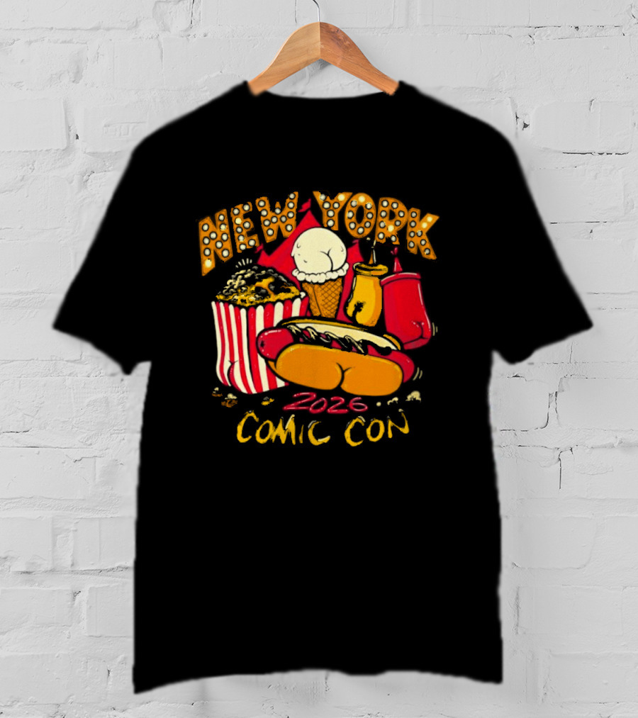 New York Comic Con 2026 Food Fun Hot Dog Popcorn Convention T-Shirt