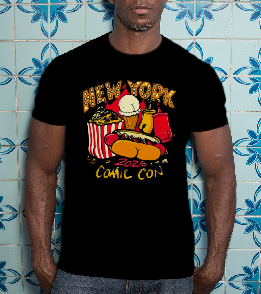 New York Comic Con 2026 Food Fun Hot Dog Popcorn Convention T-Shirt