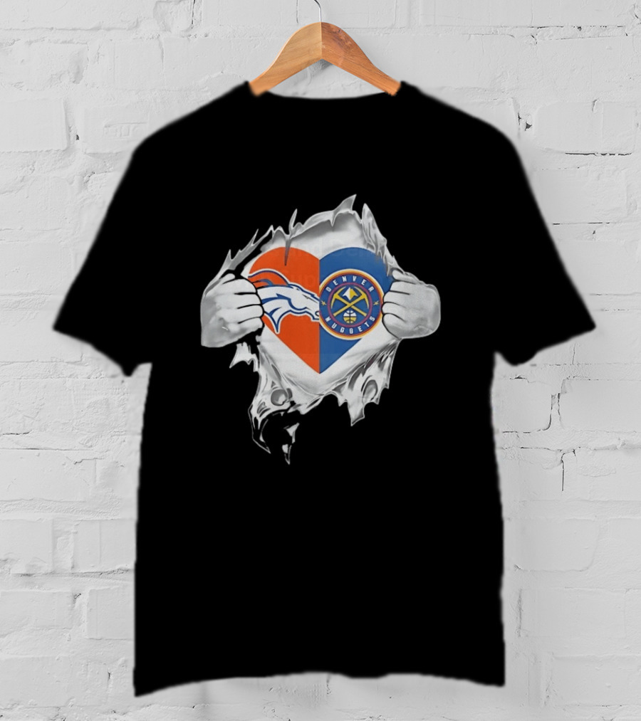 Denver Broncos Nuggets Heart Superman Chest Rip T-Shirt