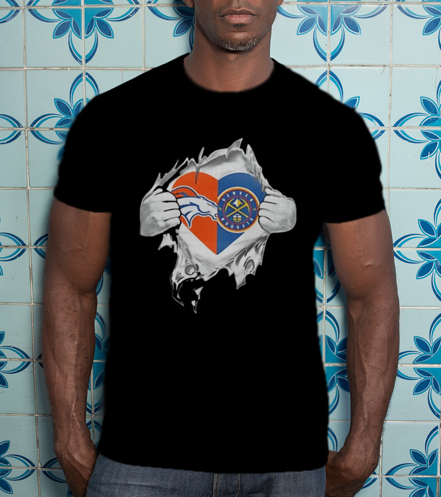 Denver Broncos Nuggets Heart Superman Chest Rip T-Shirt
