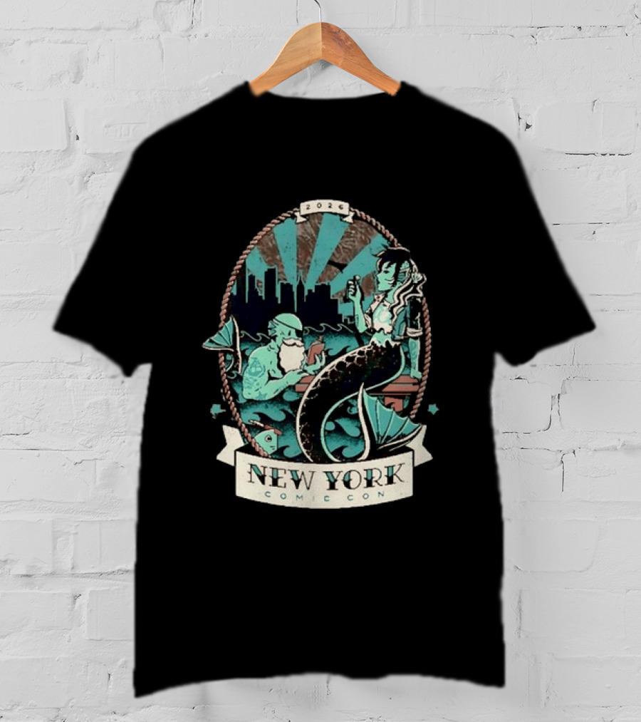 New York Comic Con 2026 Mermaid Merman City Skyline Ocean T-Shirt