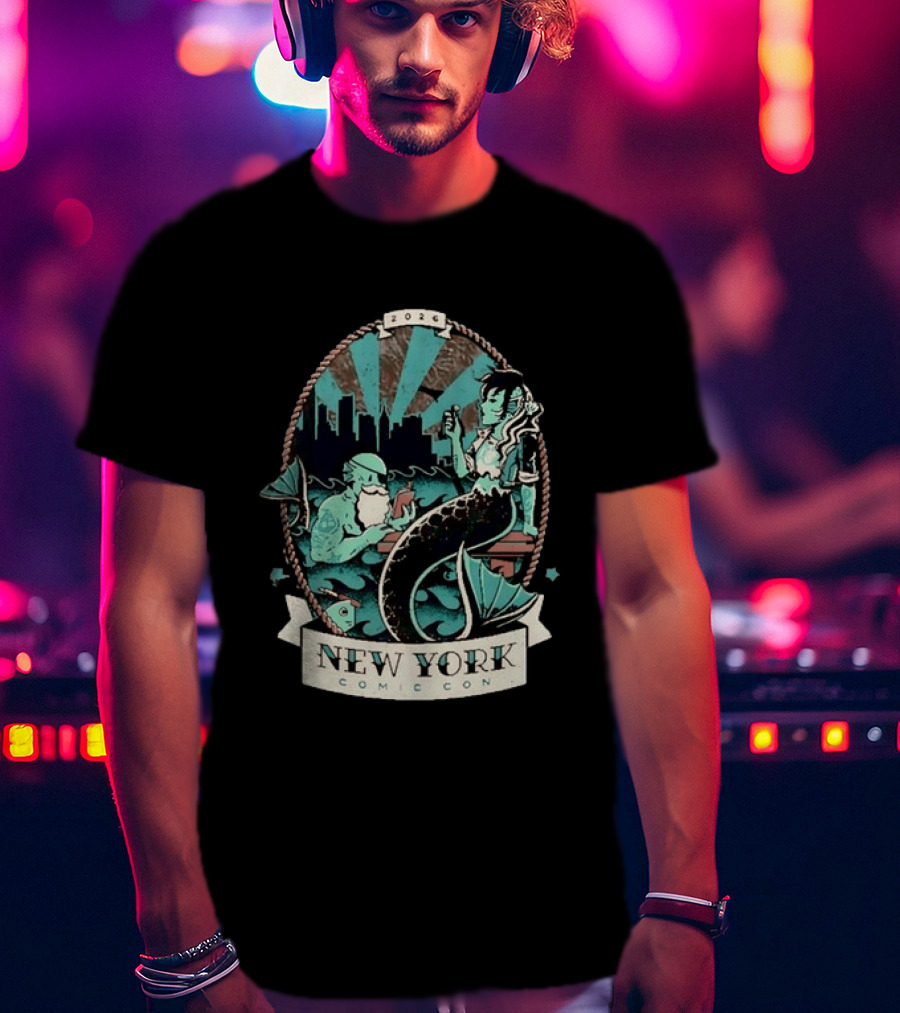 New York Comic Con 2026 Mermaid Merman City Skyline Ocean T-Shirt