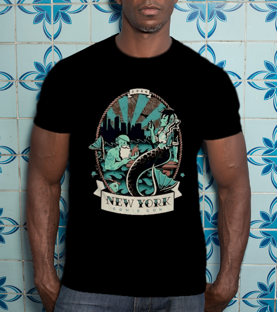 New York Comic Con 2026 Mermaid Merman City Skyline Ocean T-Shirt