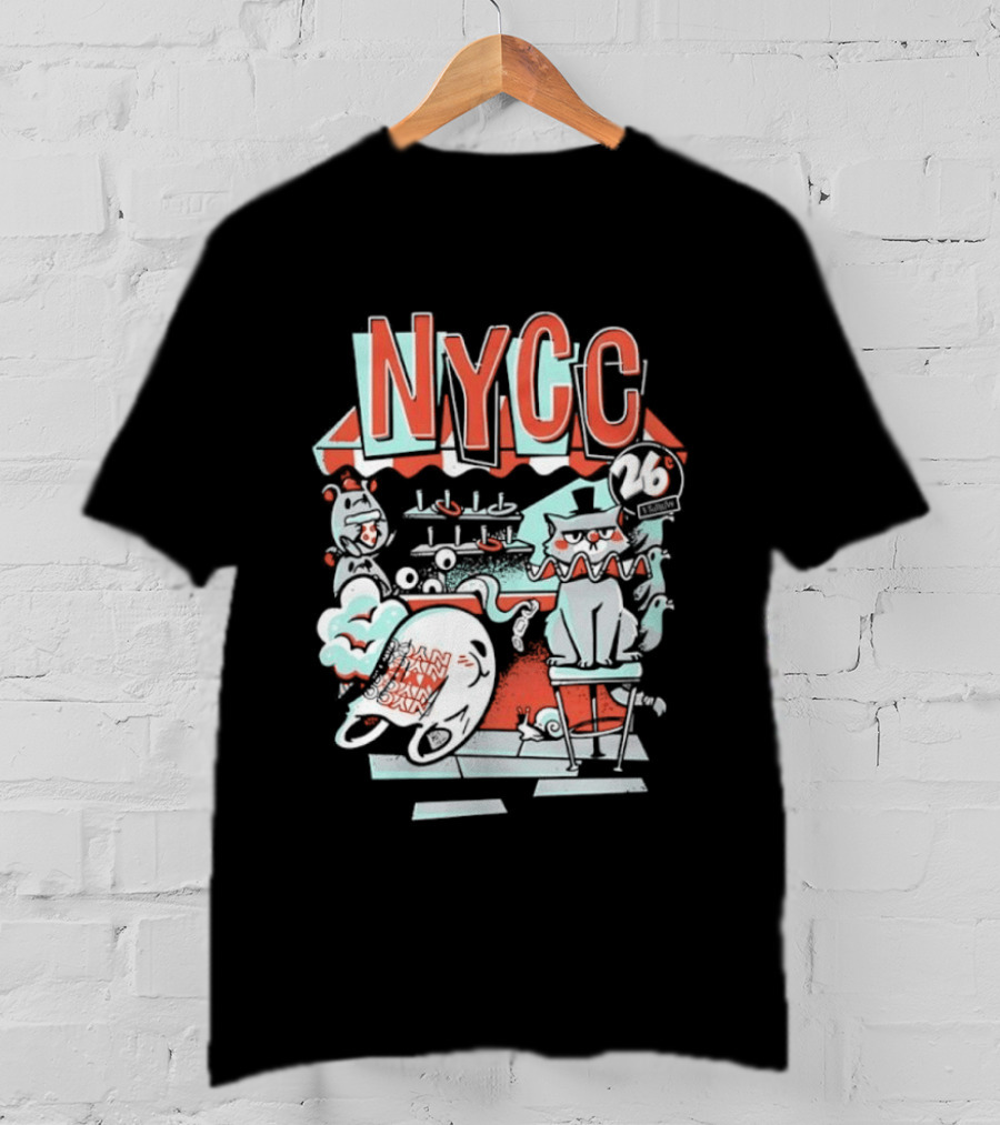 NYCC 26 Cent 1 Throw Carnival Cat Retro Style Comic Fairground Fun T-Shirt