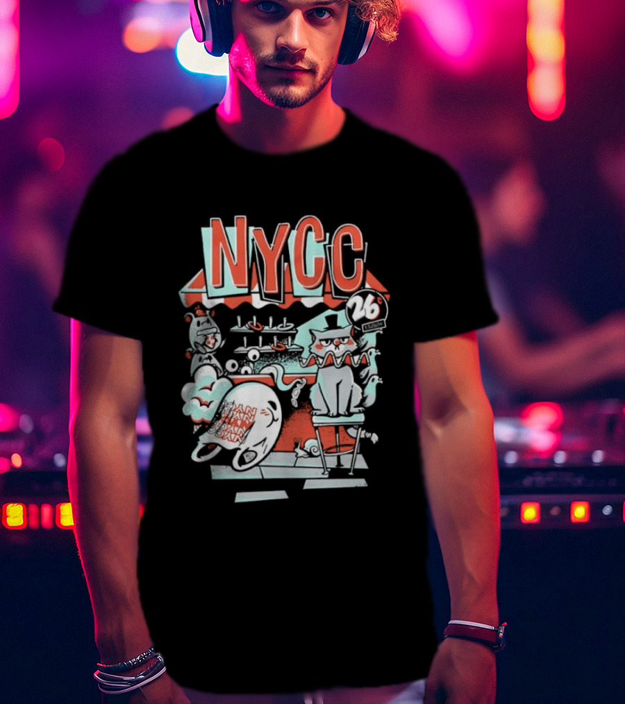 NYCC 26 Cent 1 Throw Carnival Cat Retro Style Comic Fairground Fun T-Shirt