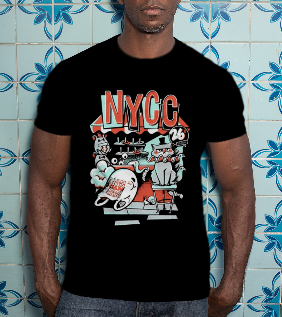 NYCC 26 Cent 1 Throw Carnival Cat Retro Style Comic Fairground Fun T-Shirt