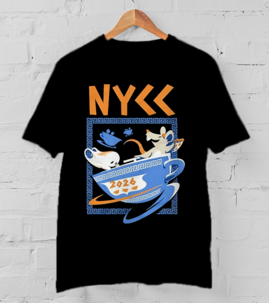NYCC 2026 Pizza Rat Cup Greek Pattern Tea Event T-Shirt
