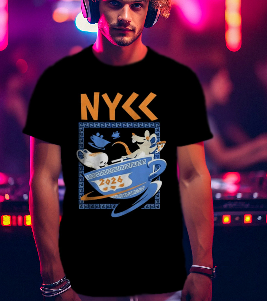 NYCC 2026 Pizza Rat Cup Greek Pattern Tea Event T-Shirt