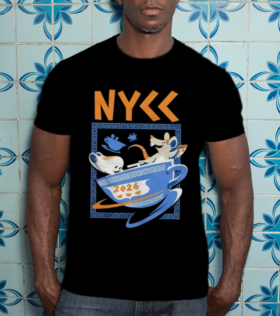 NYCC 2026 Pizza Rat Cup Greek Pattern Tea Event T-Shirt