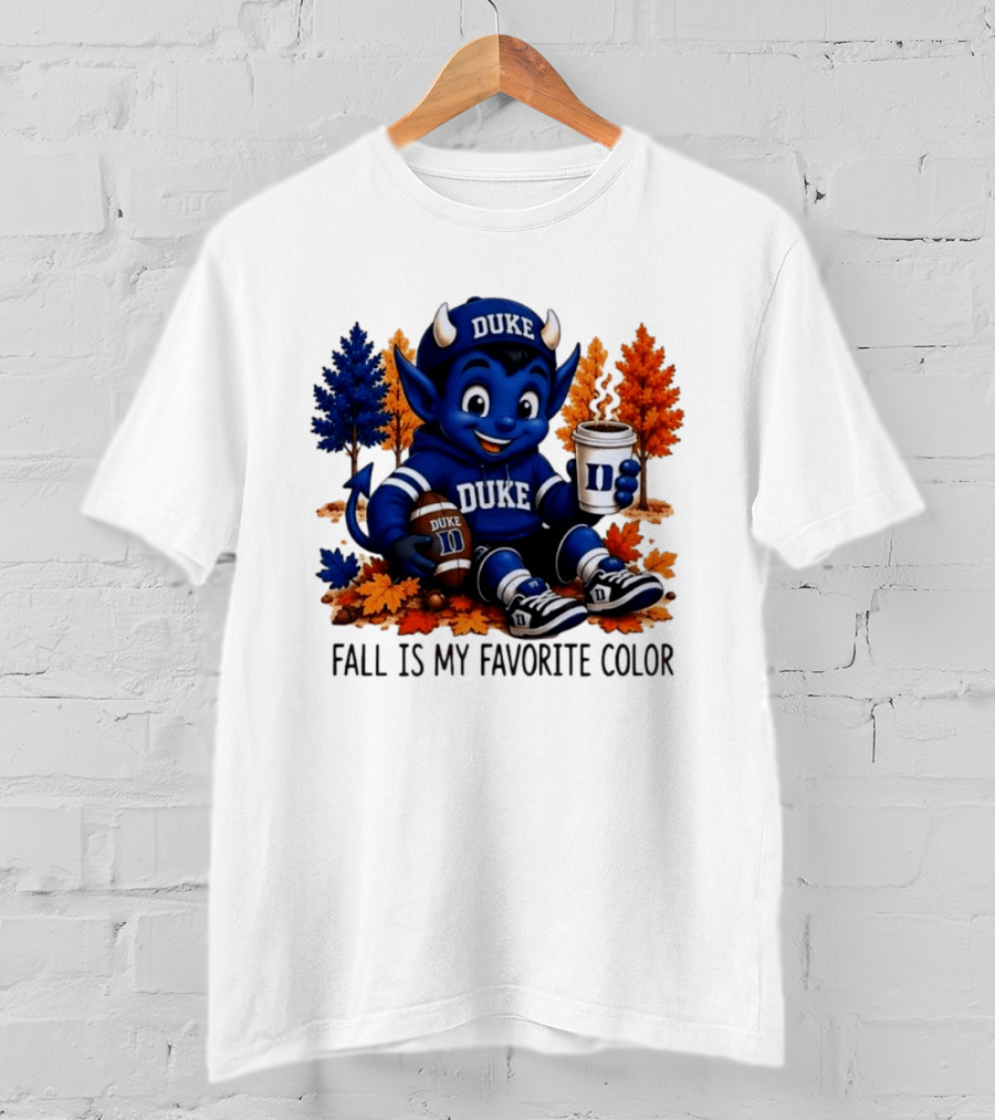 Duke Blue Devils Fall Is My Favorite Color Football Coffee Autumn Leaves T-Shirt