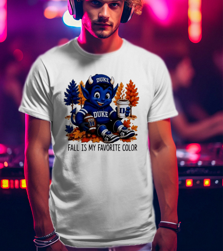 Duke Blue Devils Fall Is My Favorite Color Football Coffee Autumn Leaves T-Shirt