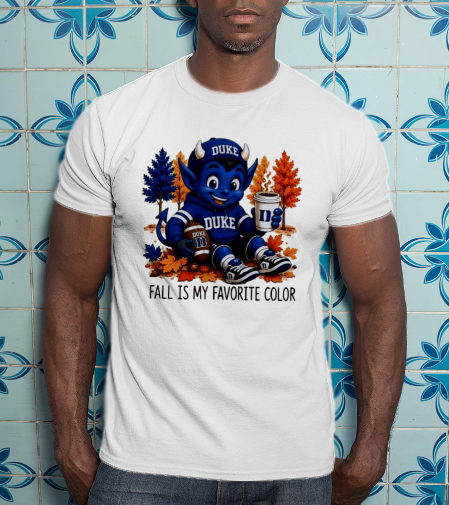Duke Blue Devils Fall Is My Favorite Color Football Coffee Autumn Leaves T-Shirt