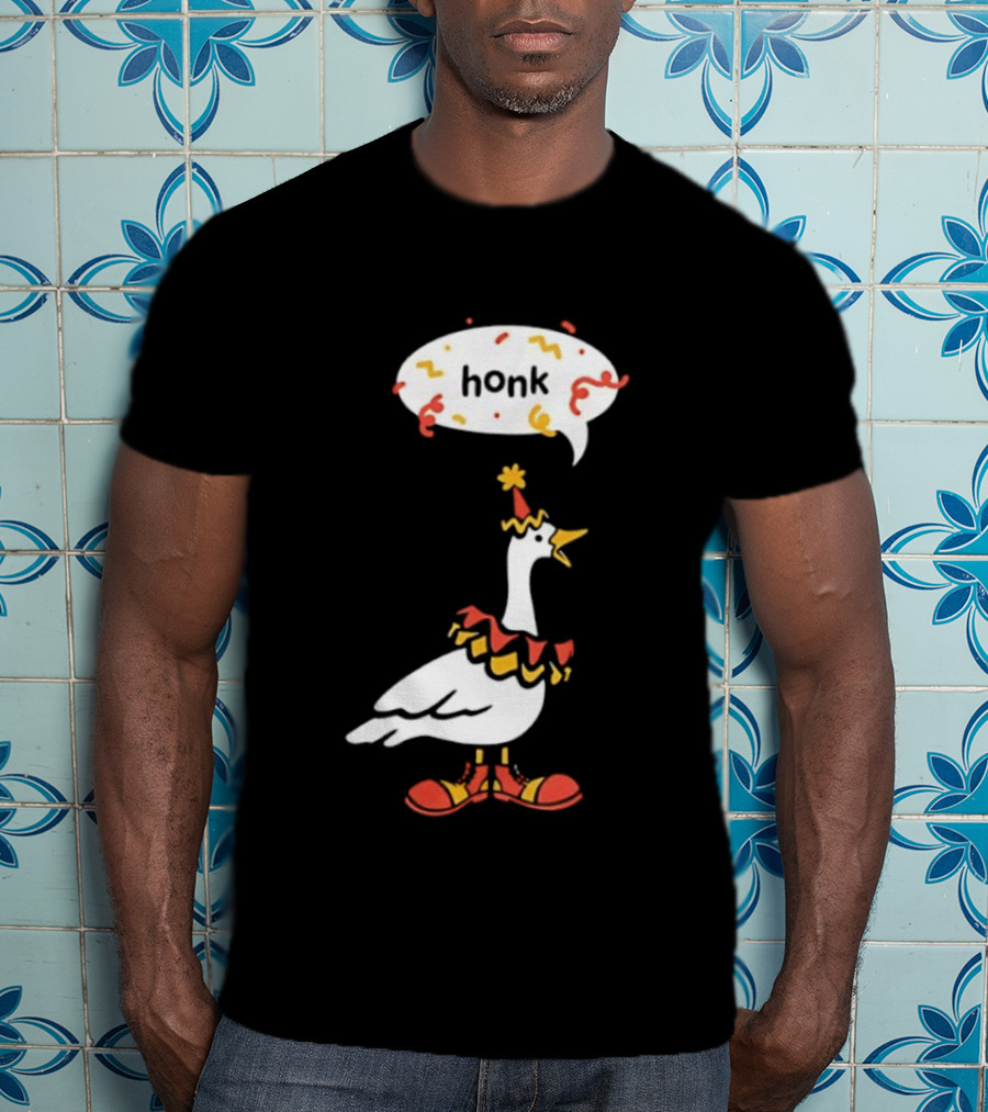 Honk Clown Goose Circus Costume With Confetti Speech Bubble T-Shirt