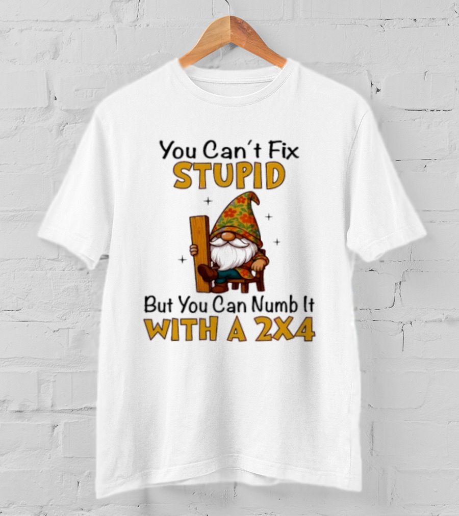 You Can't Fix Stupid But You Can Numb It With A 2x4 Gnome Holding Wood Humor T-Shirt