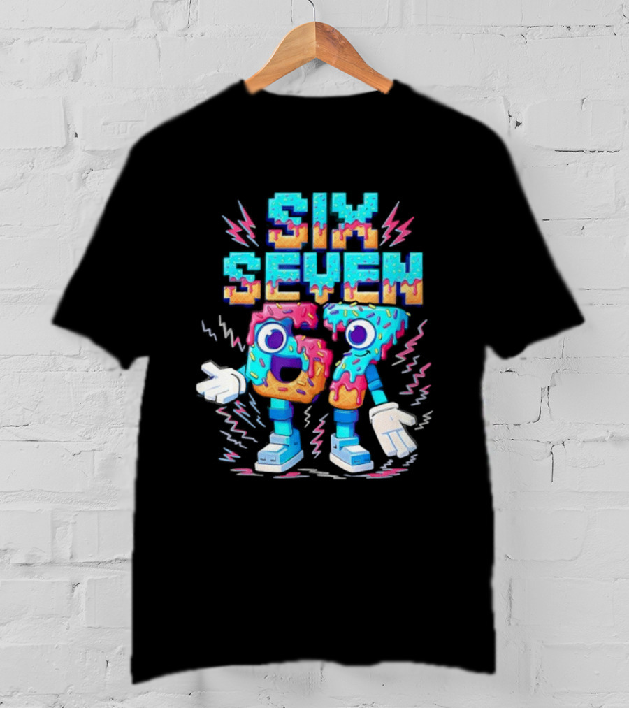 Six Seven Donut Cartoon Sprinkles With Colorful Numbers And Playful T-Shirt