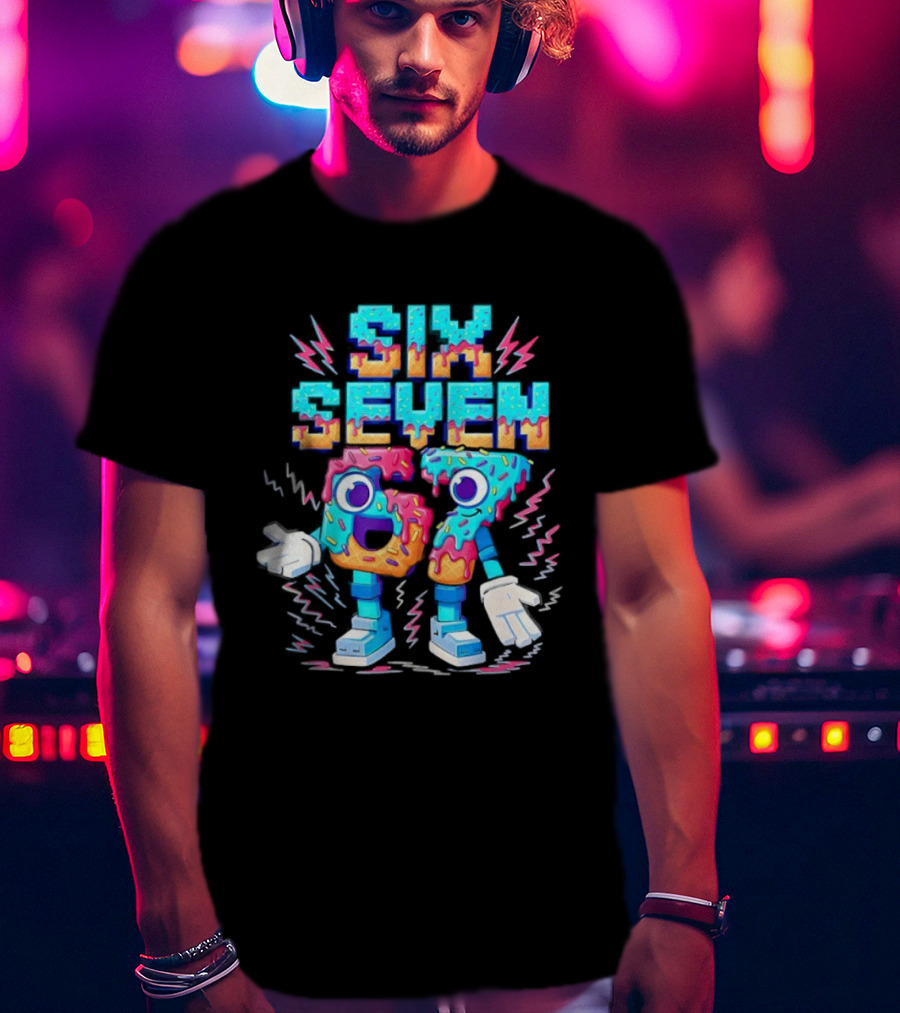 Six Seven Donut Cartoon Sprinkles With Colorful Numbers And Playful T-Shirt