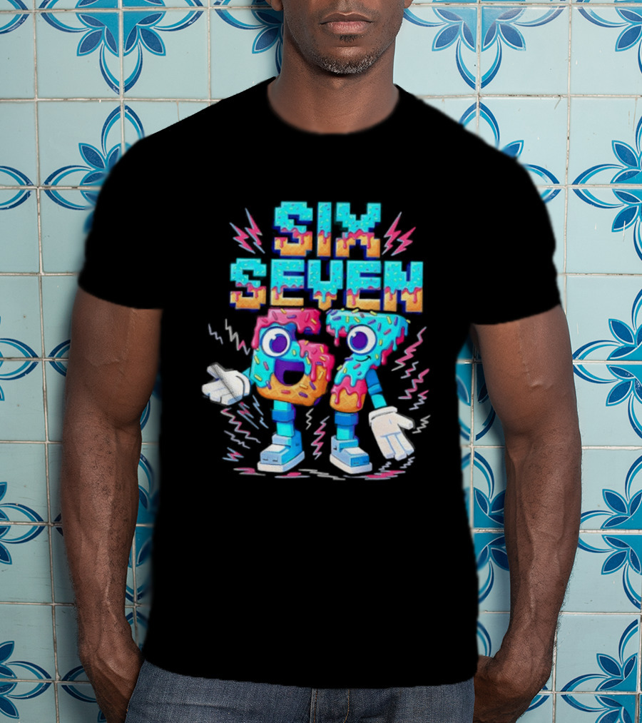 Six Seven Donut Cartoon Sprinkles With Colorful Numbers And Playful T-Shirt