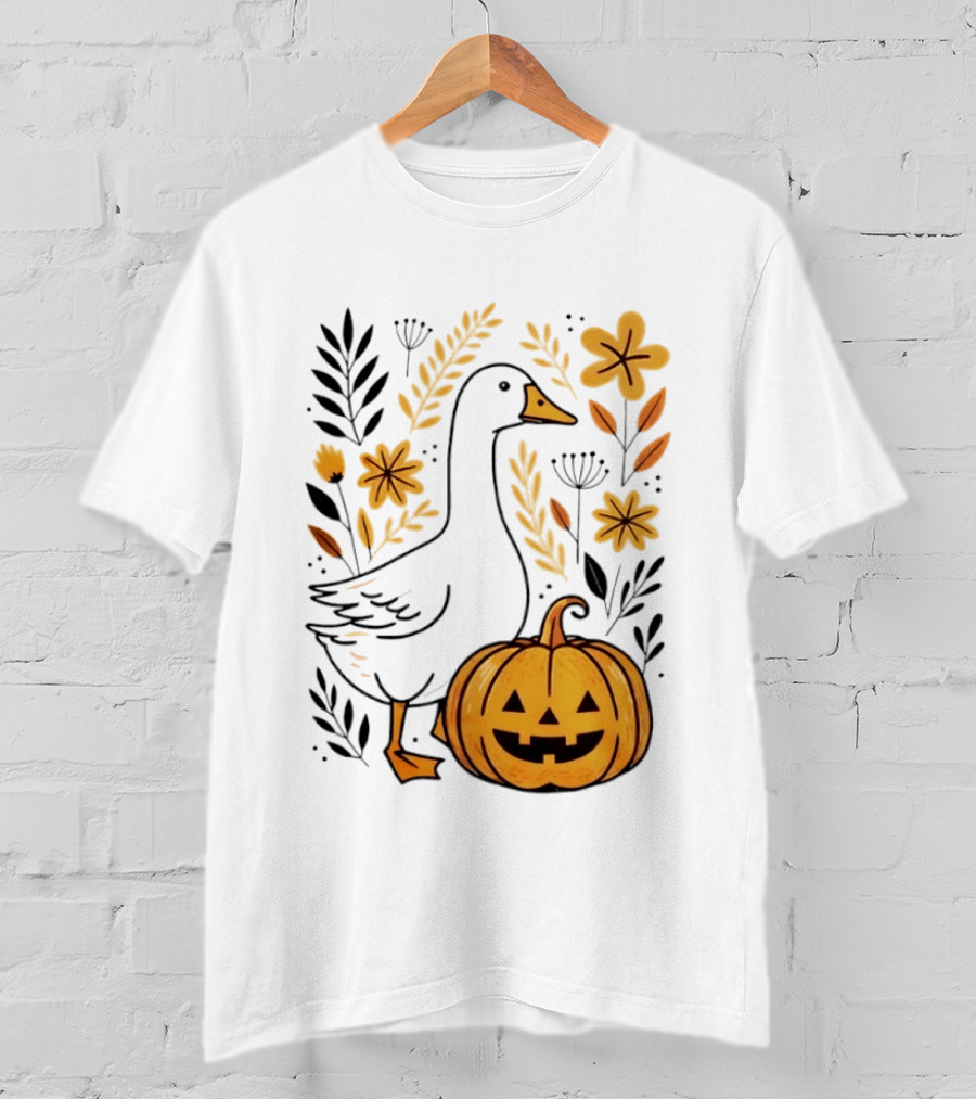Pumpkin Jack O Lantern Goose Fall Farmhouse Floral Halloween T-Shirt