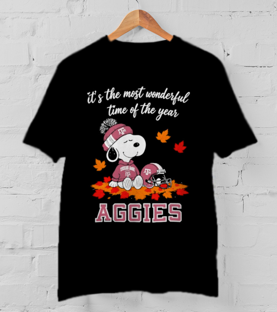 Snoopy It's The Most Wonderful Time Of The Year Texas A&M Aggies Autumn Leaves T-Shirt