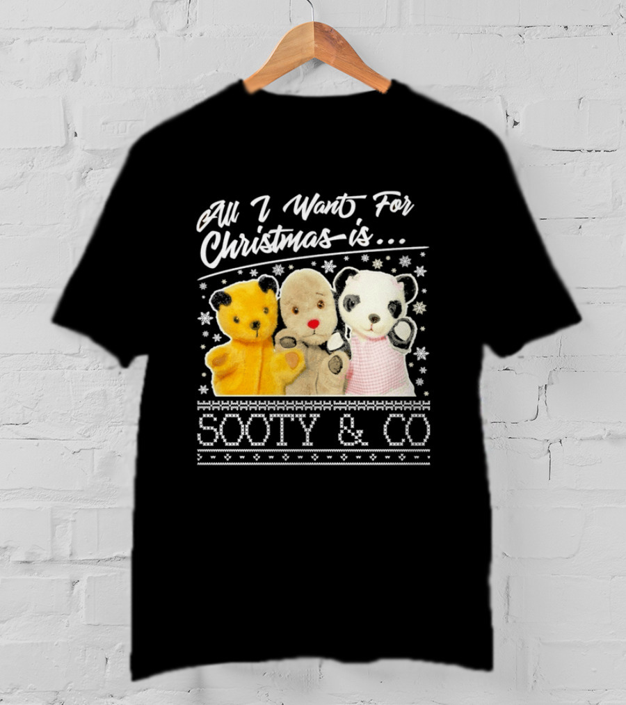 All I Want For Christmas Is Sooty And Co Vintage Stuffed Characters T-Shirt