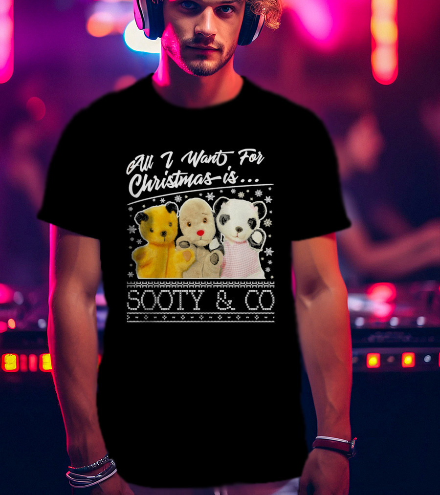 All I Want For Christmas Is Sooty And Co Vintage Stuffed Characters T-Shirt