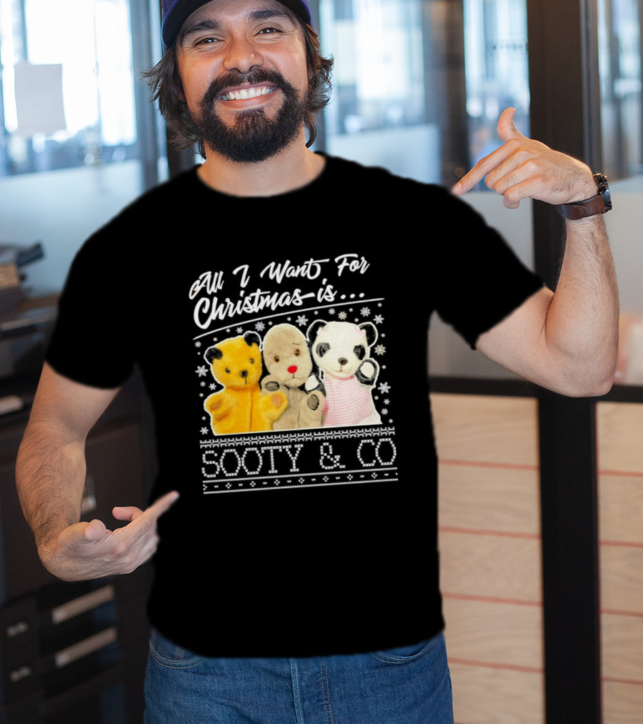 All I Want For Christmas Is Sooty And Co Vintage Stuffed Characters T-Shirt