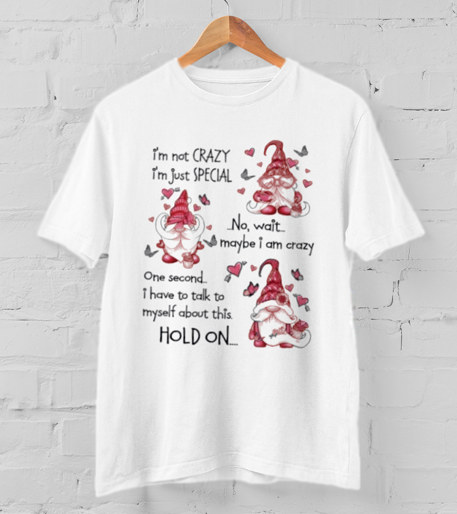 I'm Not Crazy I'm Just Special Gnome No Wait Maybe I Am Crazy Hold On T-Shirt