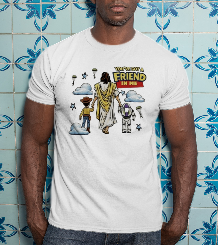 You've Got A Friend In Me Jesus Woody Buzz Lightyear Parachutes Clouds Stars T-Shirt